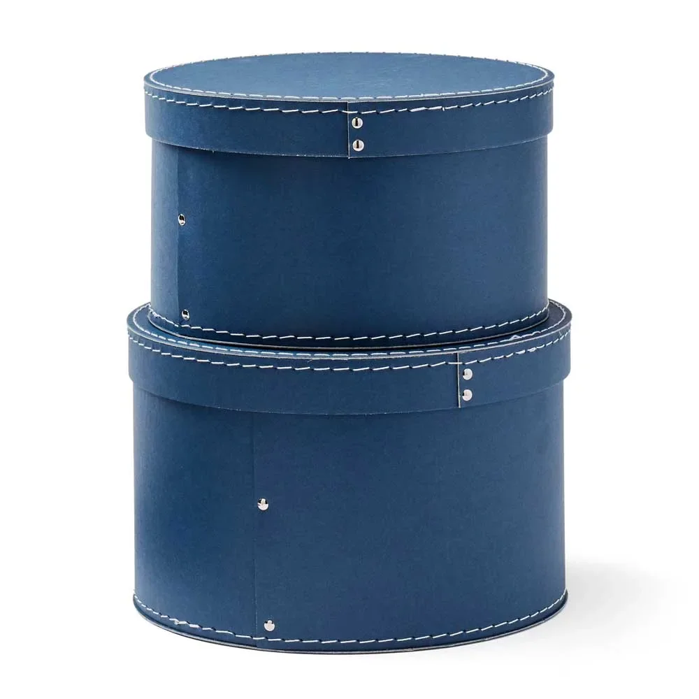 Kids Concept set de 2 boîtes rondes en carton bleu foncé