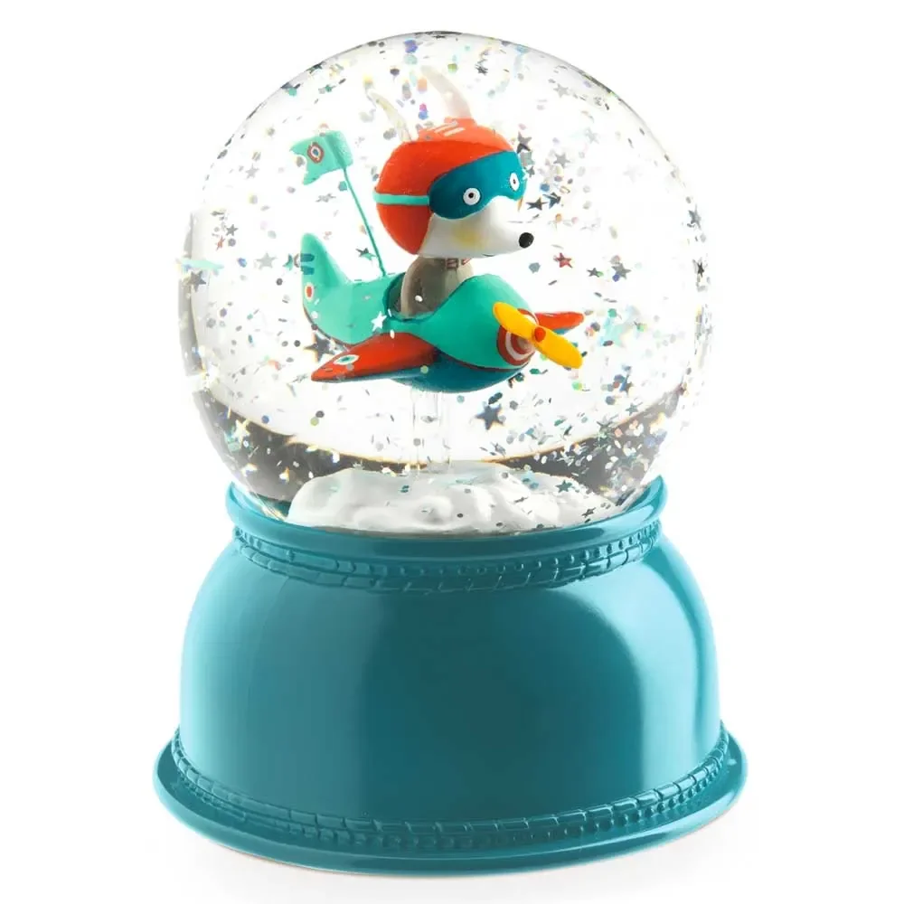 "Djeco veilleuse boule à neige lapin en avion image"