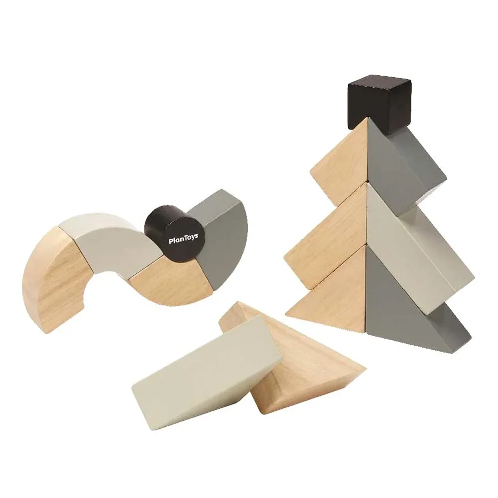 "Plan Toys cubes en bois pivotants gris noir bois image"