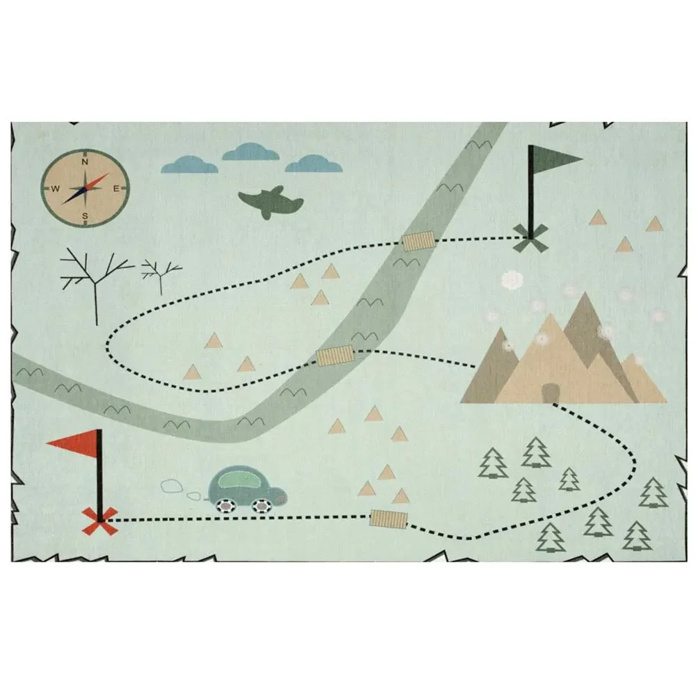"Livone Tapis enfant lavable Carte au trésor menthe, Taille de tapis: 140 x 190 cm image"