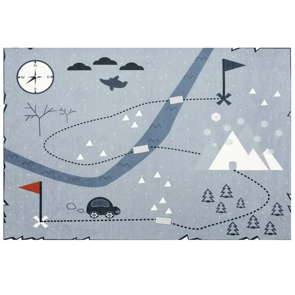 "Livone Tapis enfant lavable Carte au trésor bleu, Taille de tapis: 140 x 190 cm image"