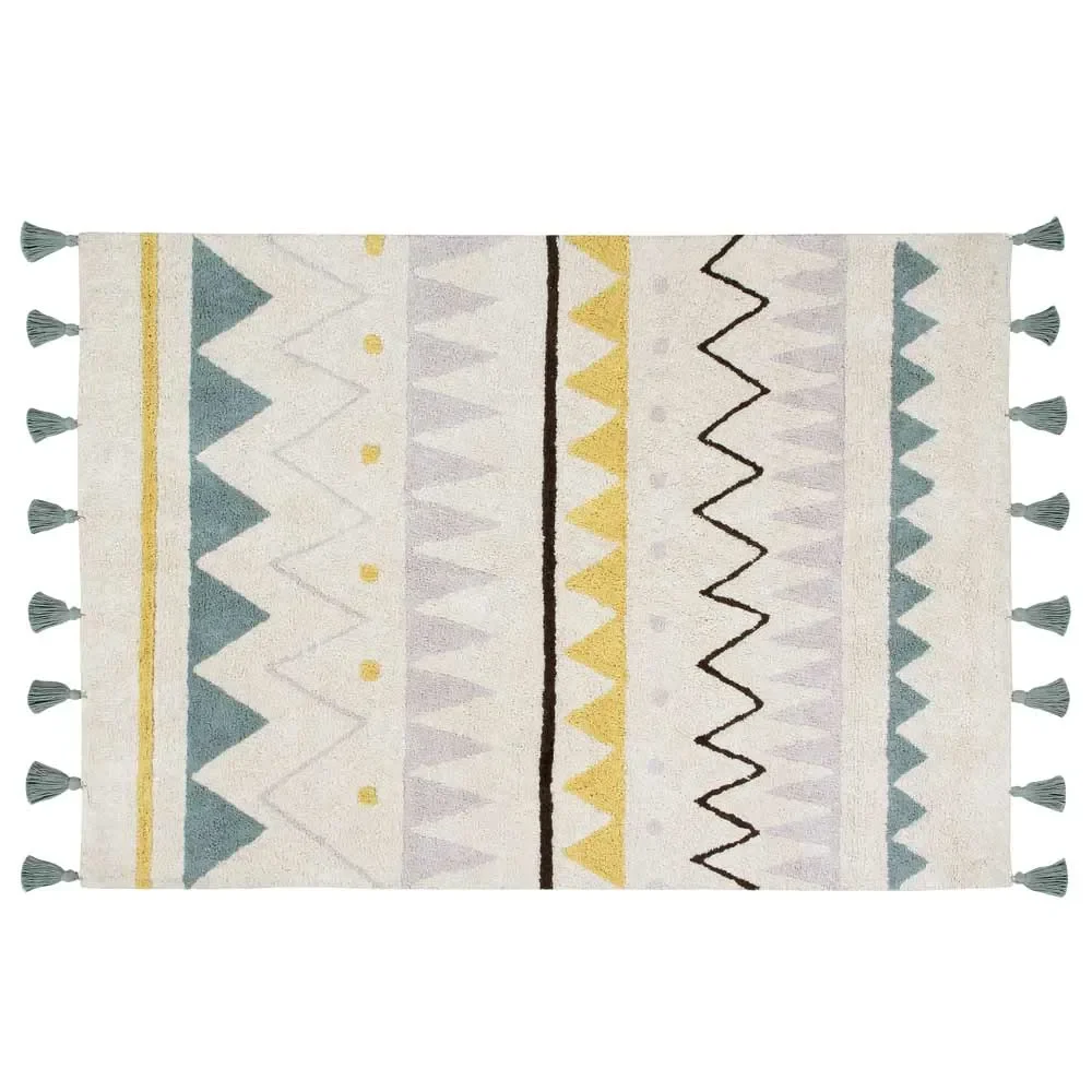 Lorena Canals tapis motif aztèque naturel bleu fumé, Taille: 120 x 160 cm