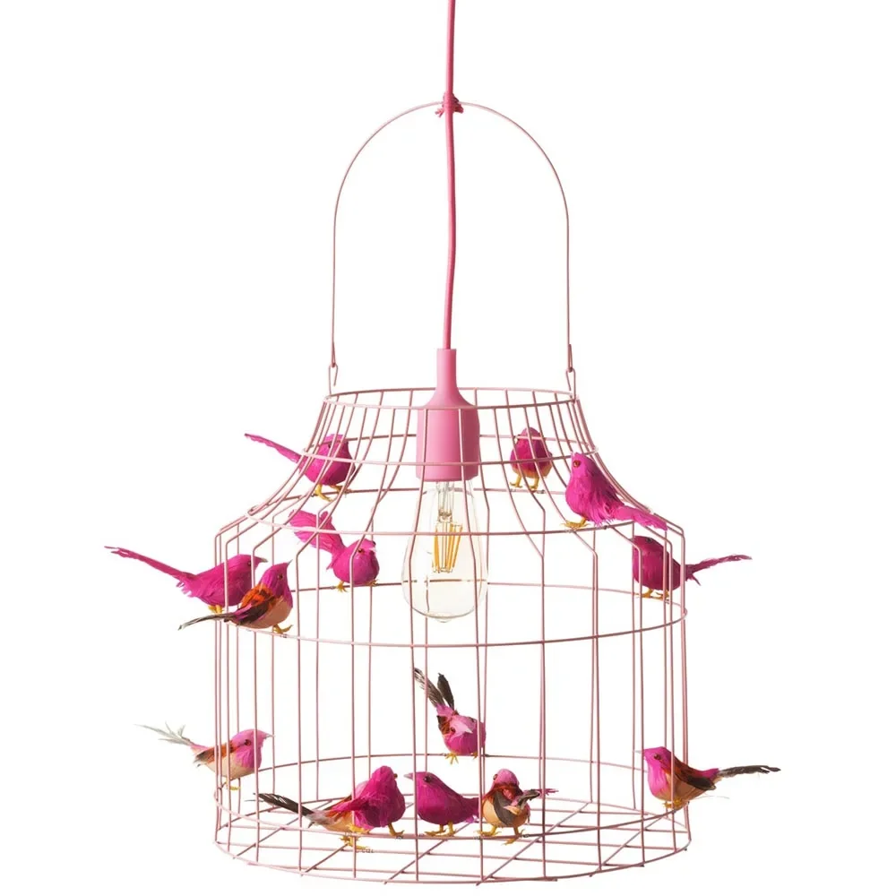 "Dutch Dilight lampe à suspendre rose petits oiseaux roses, Taille: Moyen 52 x 35 cm image"