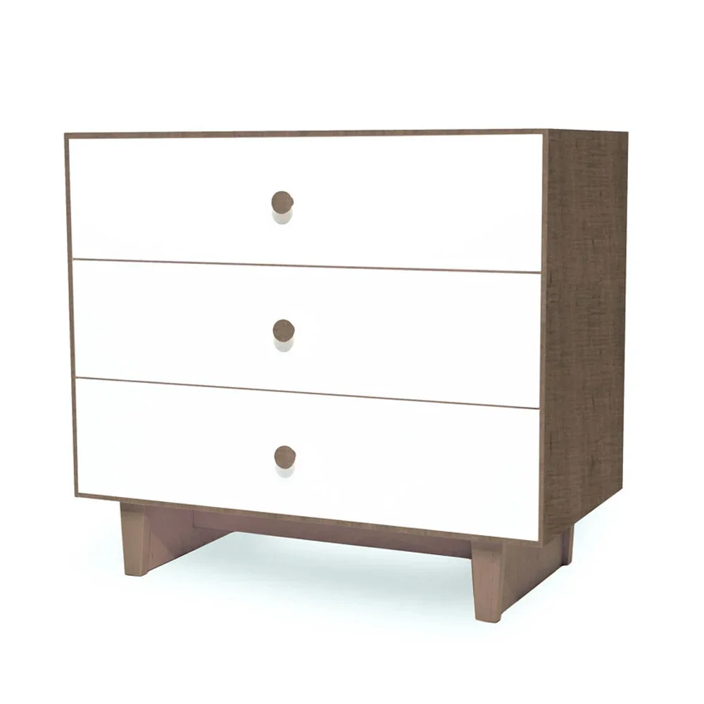 "Oeuf Commode Merlin 3 tiroirs blanc/noyer Pieds Rhea, Couleur des pieds: bouleau image"