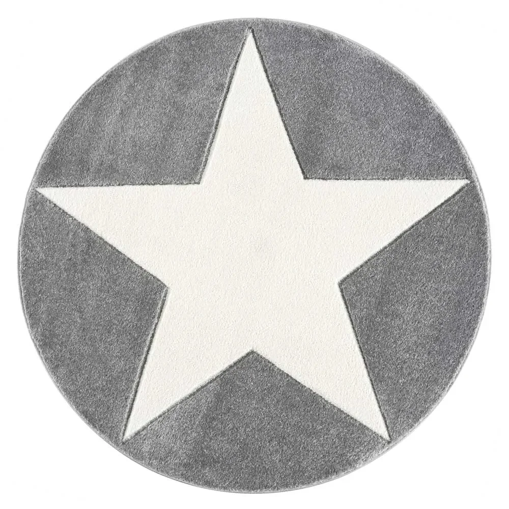 "Livone Tapis étoile blanc sur gris rond, Taille de tapis: Ø 133 cm image"