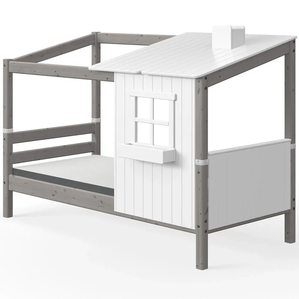 "Flexa lit simple maison avec demi toit blanc gris image"