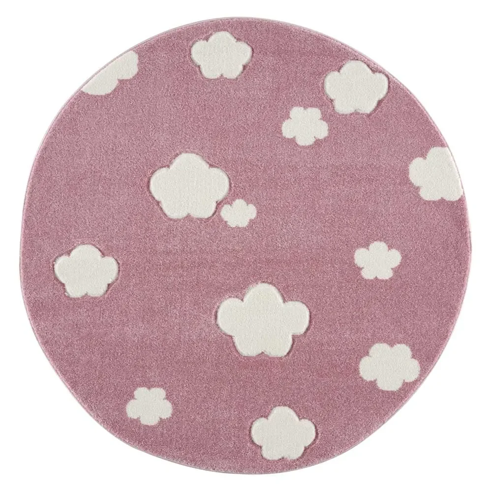 Livone Tapis rond nuages rose