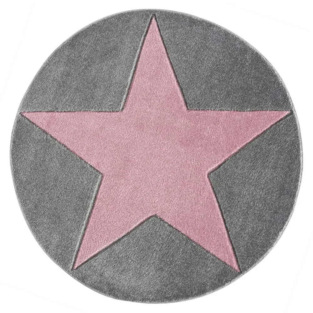 "Livone Tapis étoile rose sur gris rond, Taille de tapis: Ø 133 cm image"