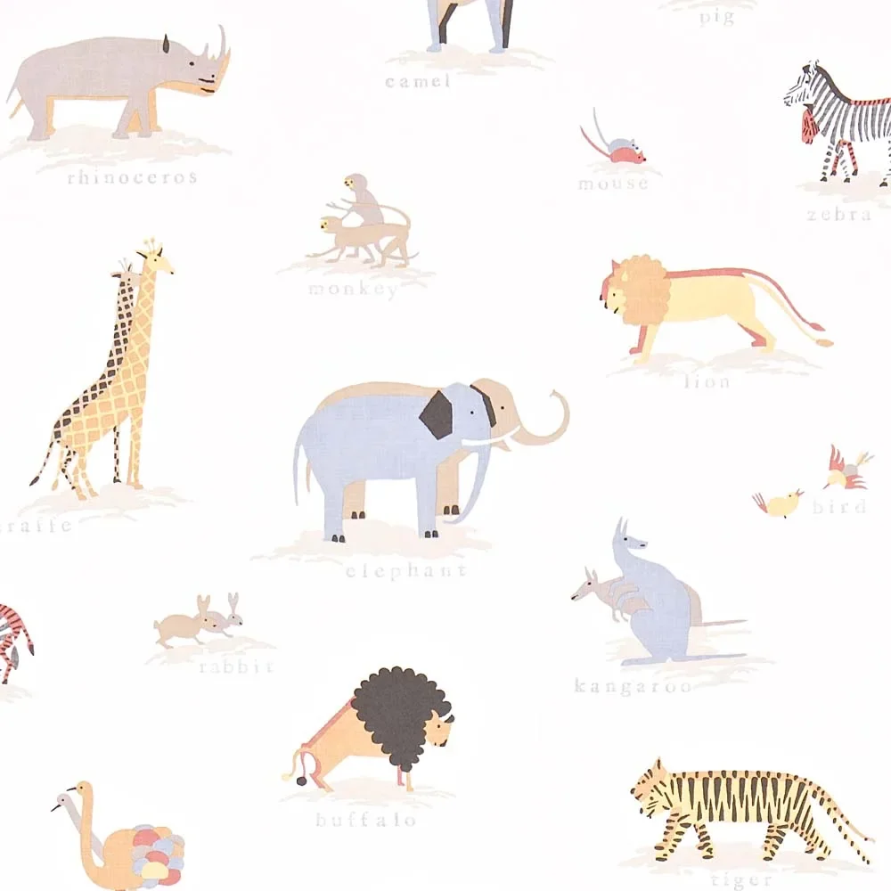"Little Sanderson Abracazoo papier peint animaux safari crème marron image"