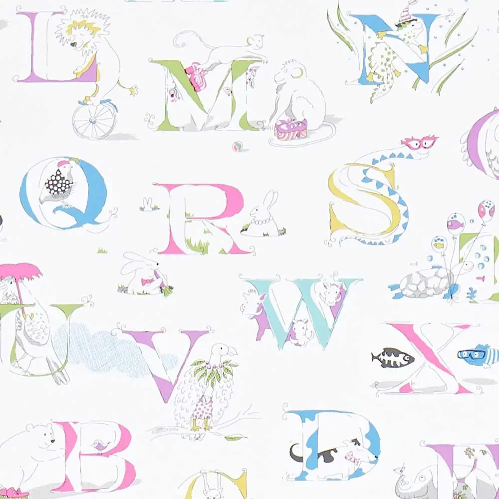 "Little Sanderson Abracazoo tissu à motifs Alphabet crème aqua vert bleu image"