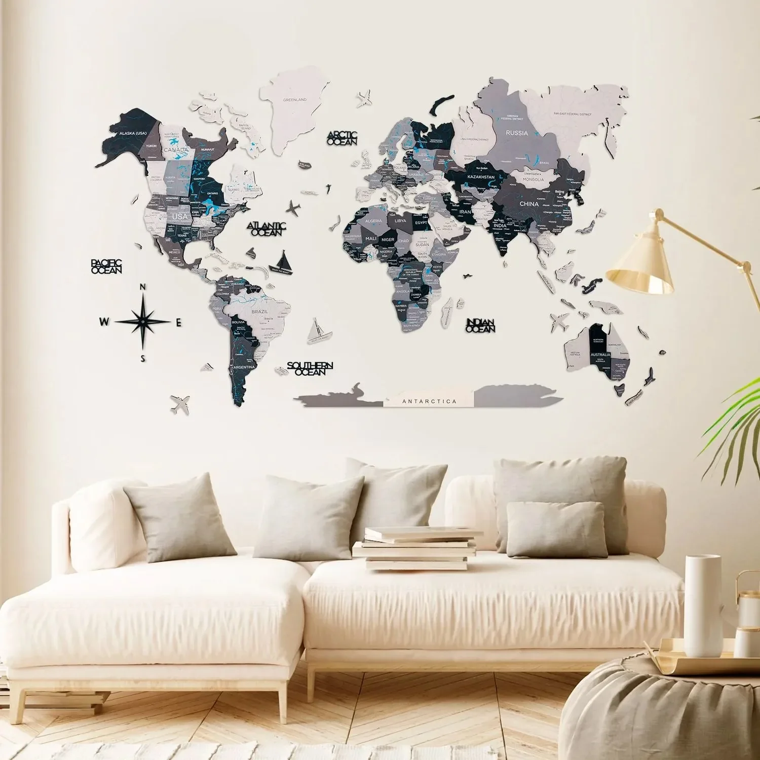 "Carte du monde en bois, carte du monde, carte du monde décoration murale 3D - Enjoy The Wood, Nordik Prime, Taille de la carte du monde: Xl image"