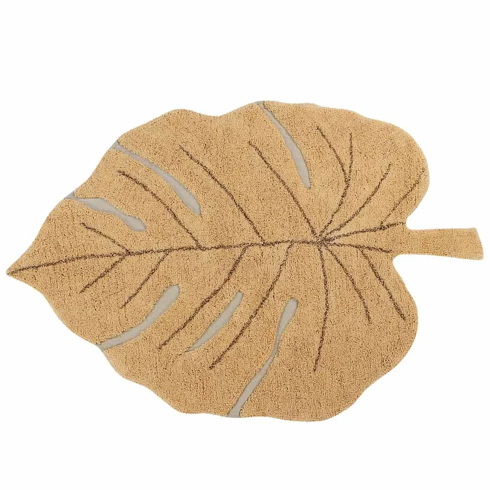 "Lorena Canals Tapis Feuille "Monstera" miel jaune image"