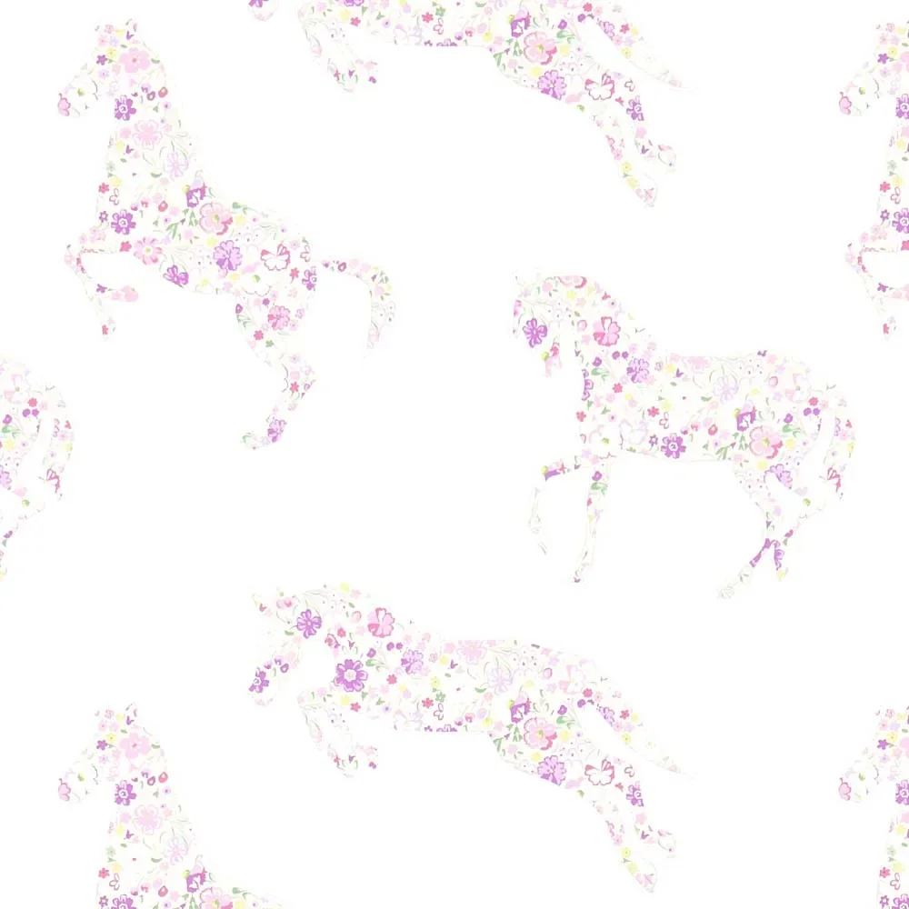 "Little Sanderson Abracazoo papier peint fleurs chevaux crème lavande image"