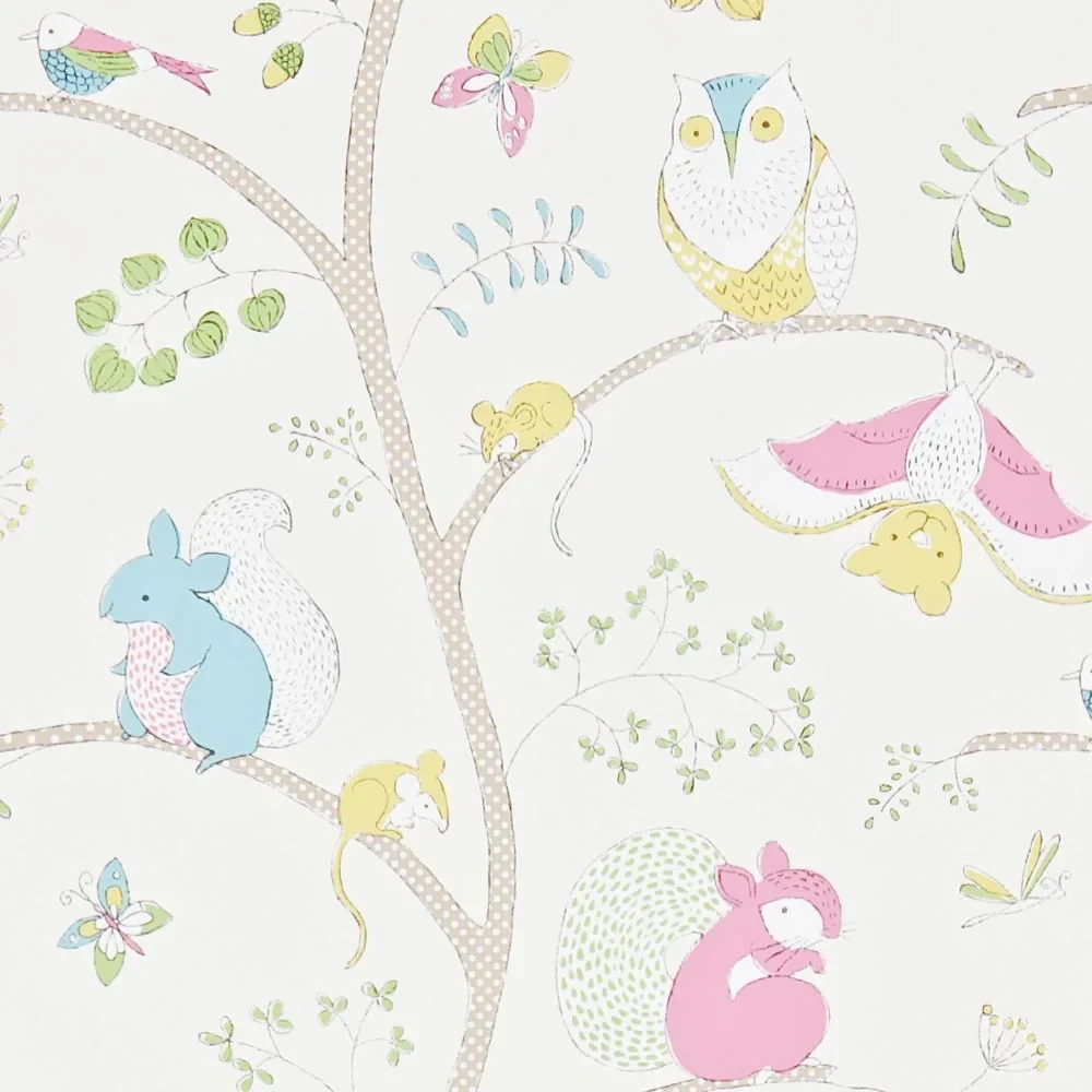 "Little Sanderson Abracazoo papier peint animaux arbre rose bleu image"