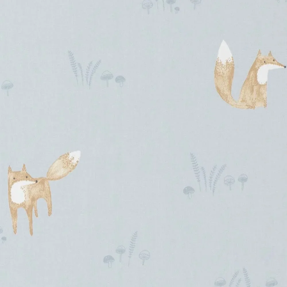 "Casadeco My Little World tissu renards marron sur bleu clair image"