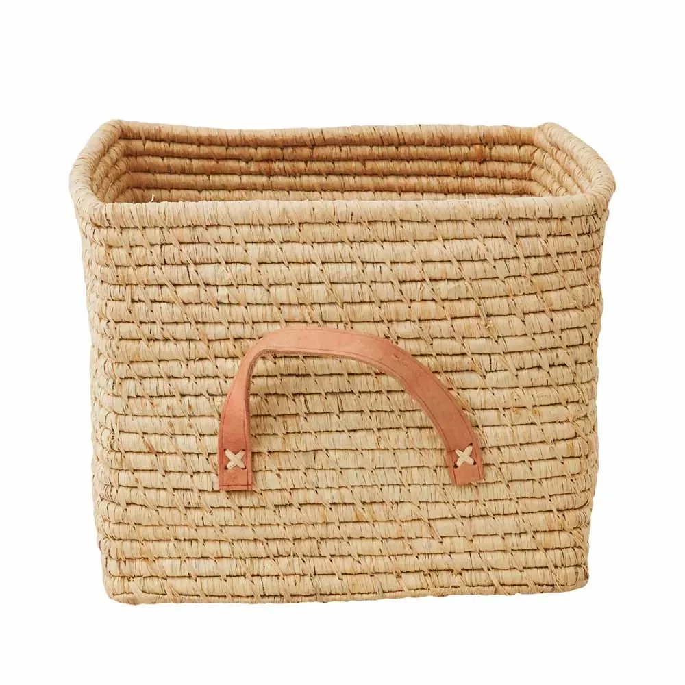 "Rice Panier en raphia Poignées en cuir naturel 30 x 30 image"