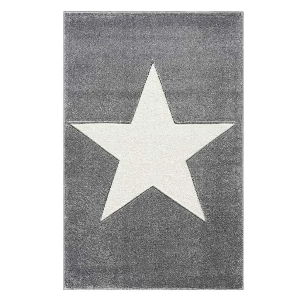 "Livone Tapis pour enfants étoile blanc sur gris, Taille de tapis: 160 x 230 cm image"