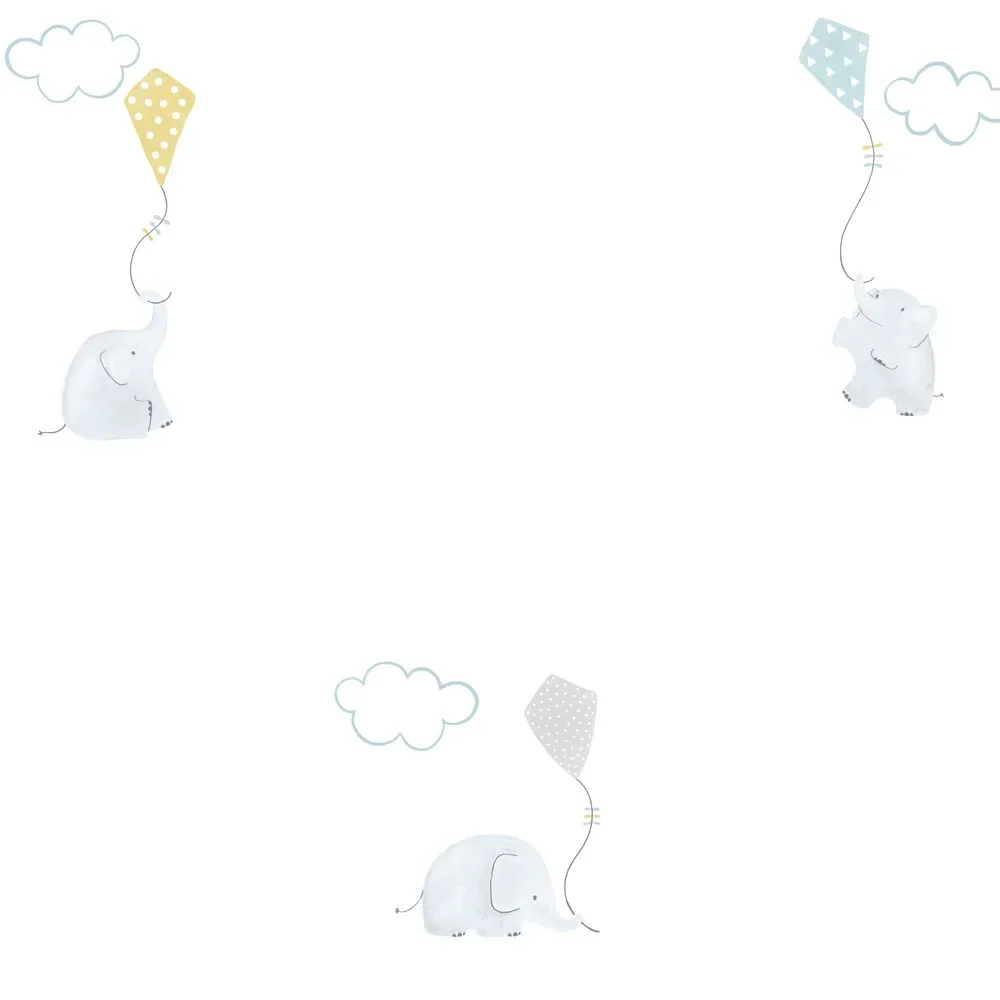 Casadeco My Little World papier peint éléphants bleu gris lime