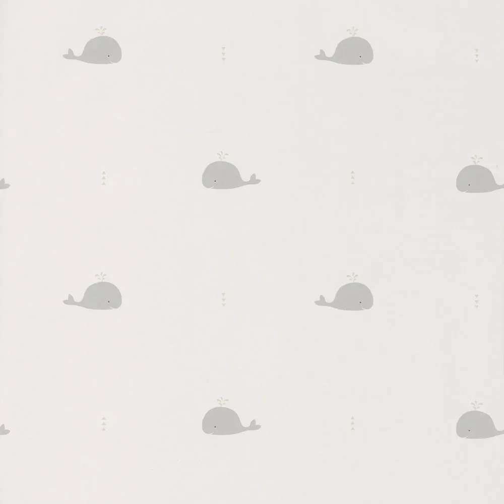 "Papier peint enfant Casadeco Happy Dreams baleines beige gris image"