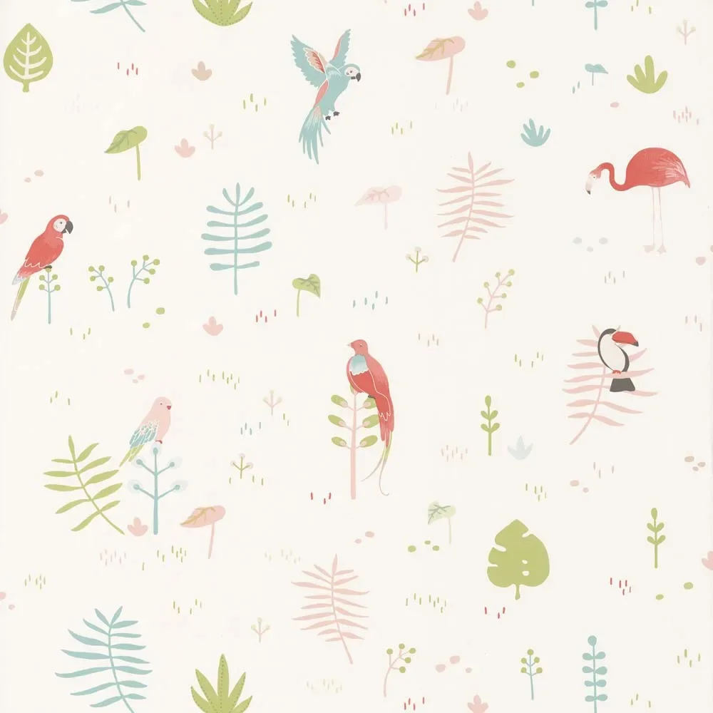 "Casadeco Papier peint enfant Happy Dreams Tropiques menthe corail image"