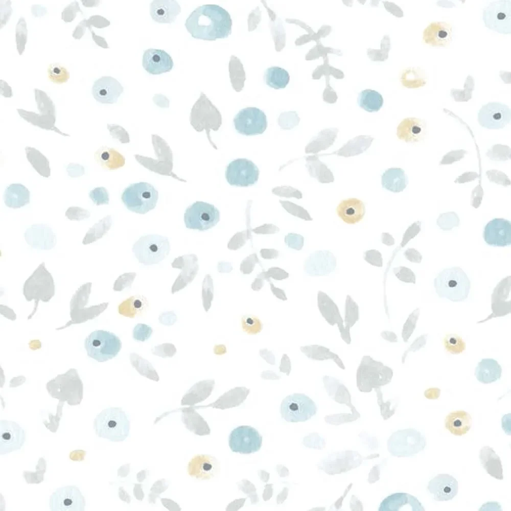 "Casadeco Papier peint My Little World Fleurs éparpillées bleu gris marron image"