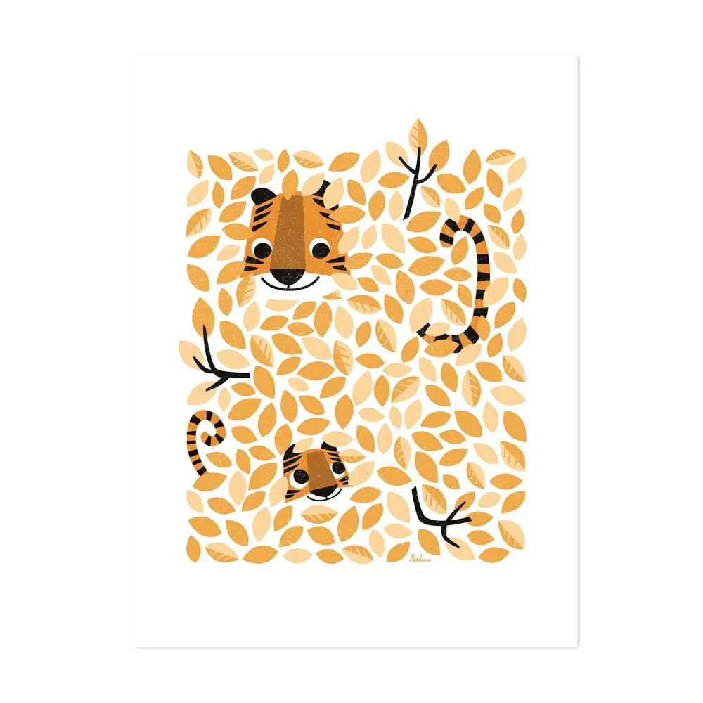 "Lilipinso Poster Hide & Seek Tigre dans le tumulte des feuilles orange image"