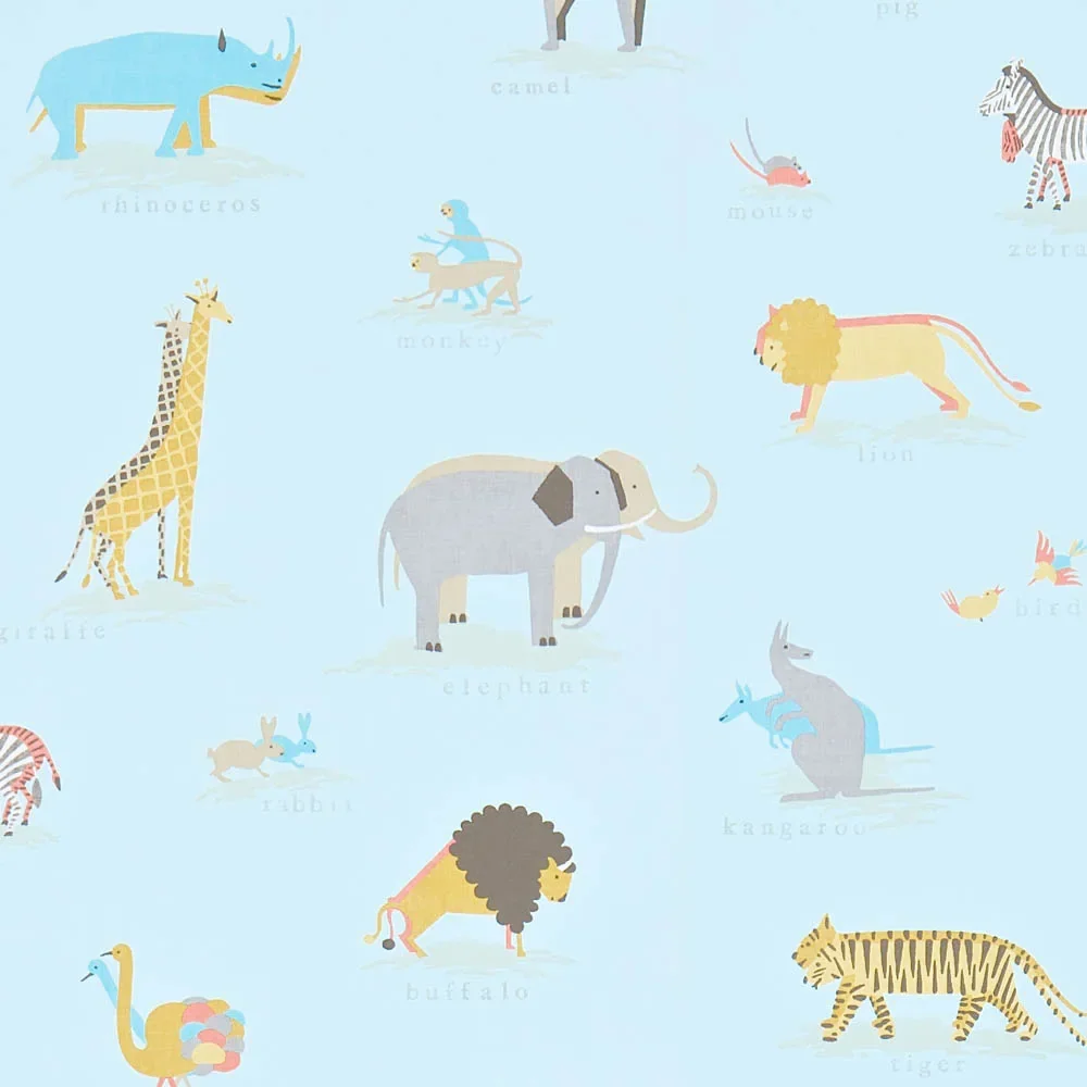 "Little Sanderson Abracazoo tissu à motifs Safari animaux bleu clair image"