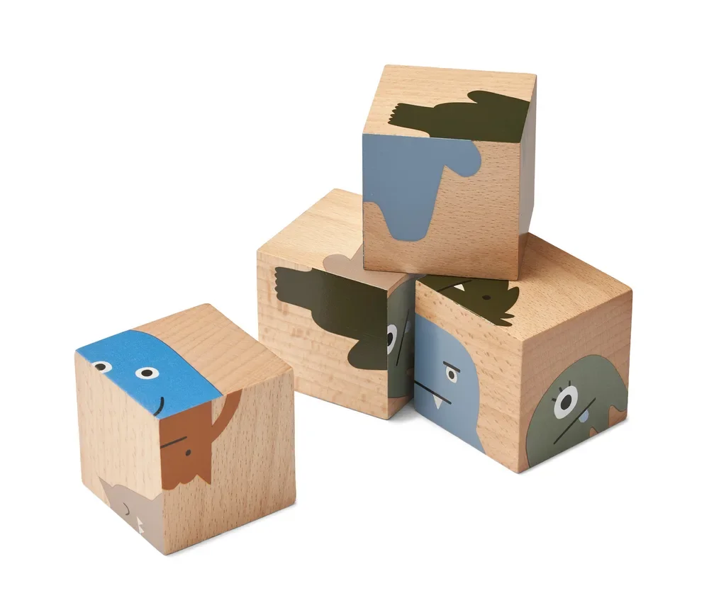 "Liewood Puzzle, puzzle en bois, cubes en bois - Aage, Couleur : Vehicle / Nature image"