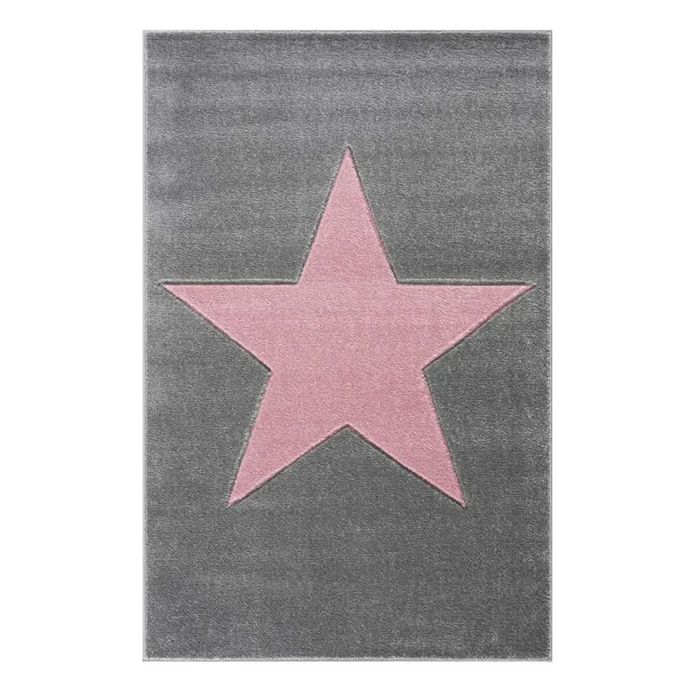 "Livone tapis enfant étoile rose sur gris, Taille de tapis: 120 x 180 cm image"