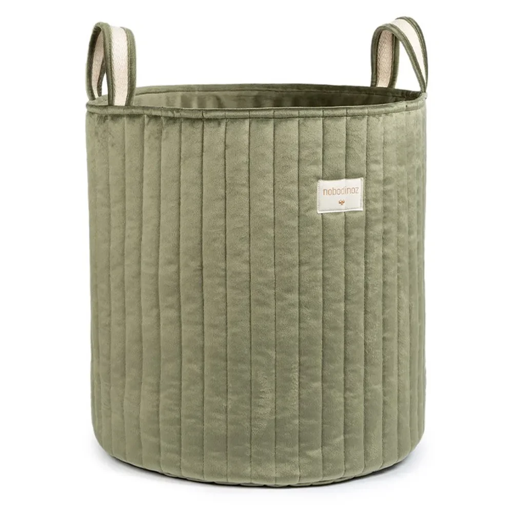 "Nobodinoz Corbeille de rangement "Savanna" velours vert olive image"