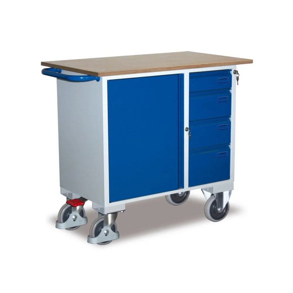 Werkstattwagen, 4 Schubladen, Schrank, Ladefläche, 400 kg