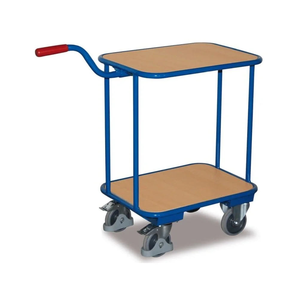 Chariot de manutention à 2 plateaux bois + EasySTOP