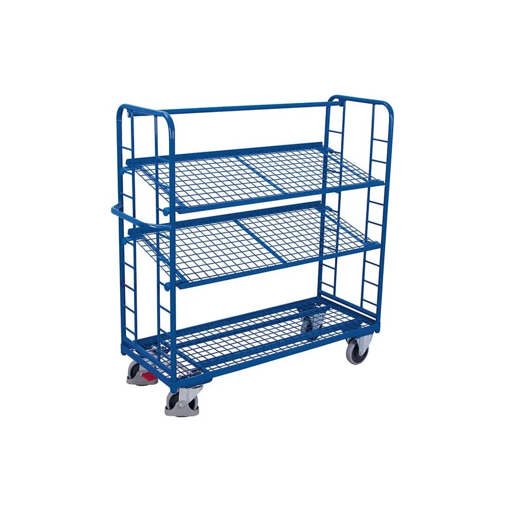 "Chariot à étagères avec 3 plateaux en treillis métallique revêtus de poudre capacité de charge 400 kg type L image"