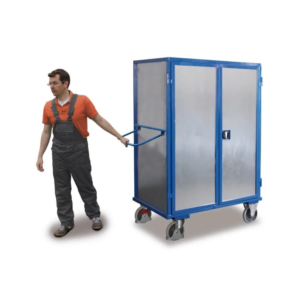 "Chariot d'atelier en tôle d'acier, verrouillable, à double porte, charge 500 kg image"