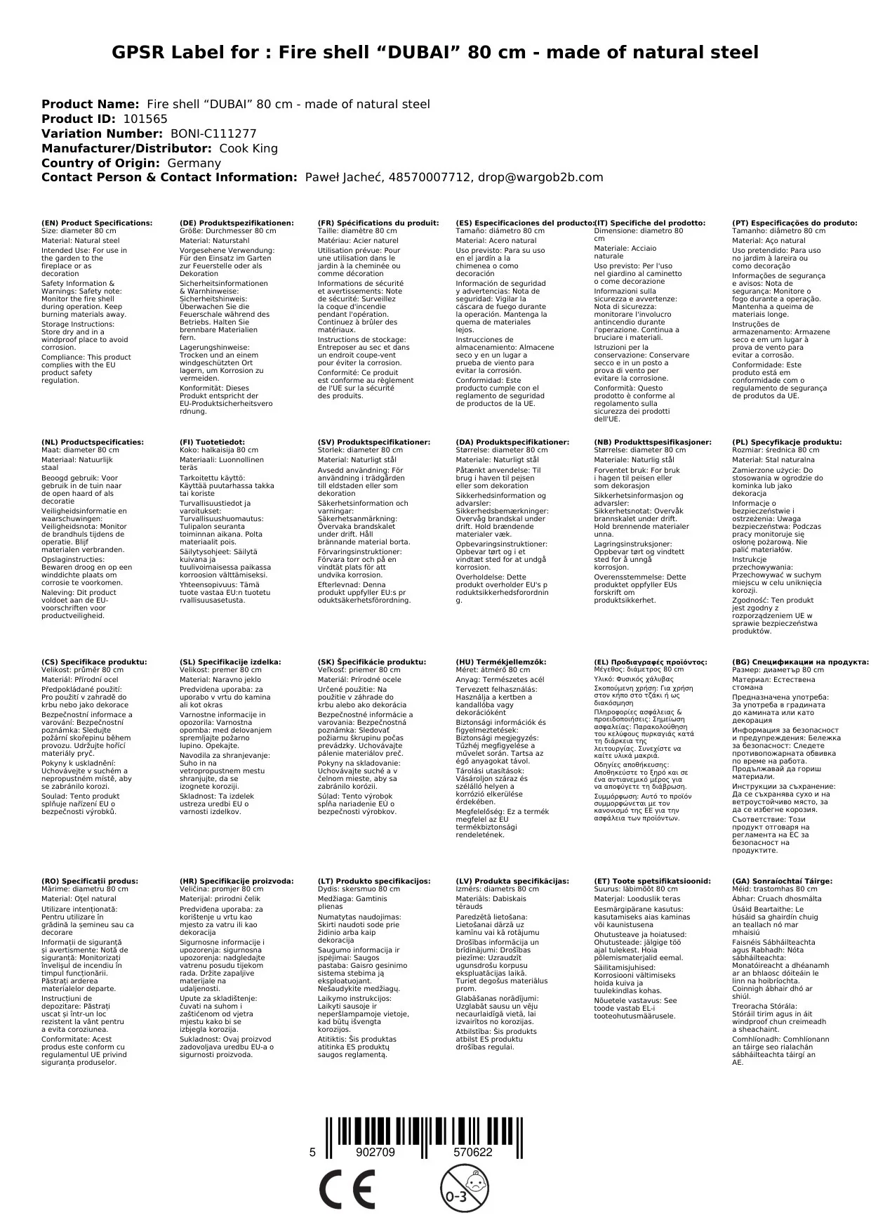 "Brasero de Jardin en Acier Naturel 80 cm image"