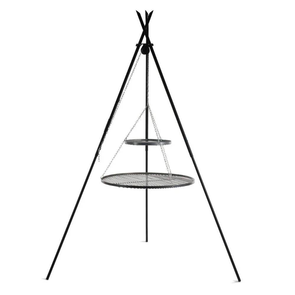 "Barbecue Tripode Suspendu, Double Grille en Acier, 210cm image"