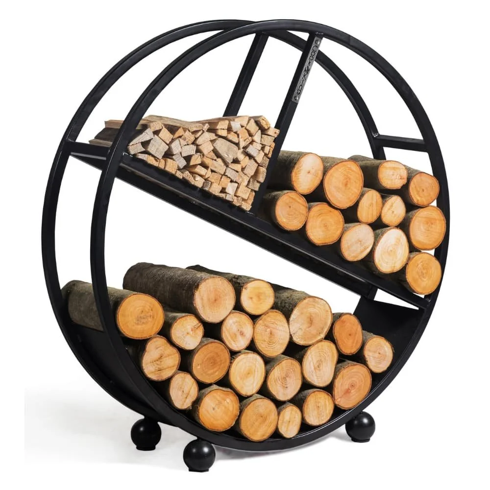 "Étagère à Bois de Chauffage DIEGO 80cm, Acier Naturel, Moderne image"