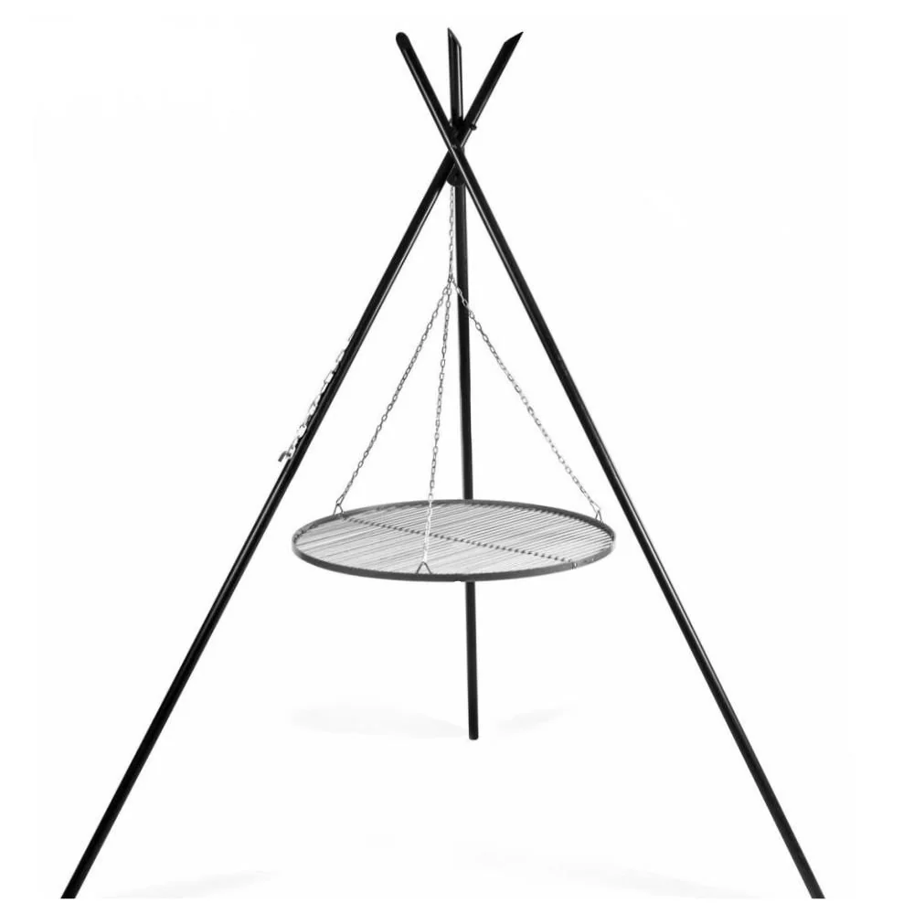 "Barbecue Suspendu Tipi avec Trépied et Grille Inox 70cm image"