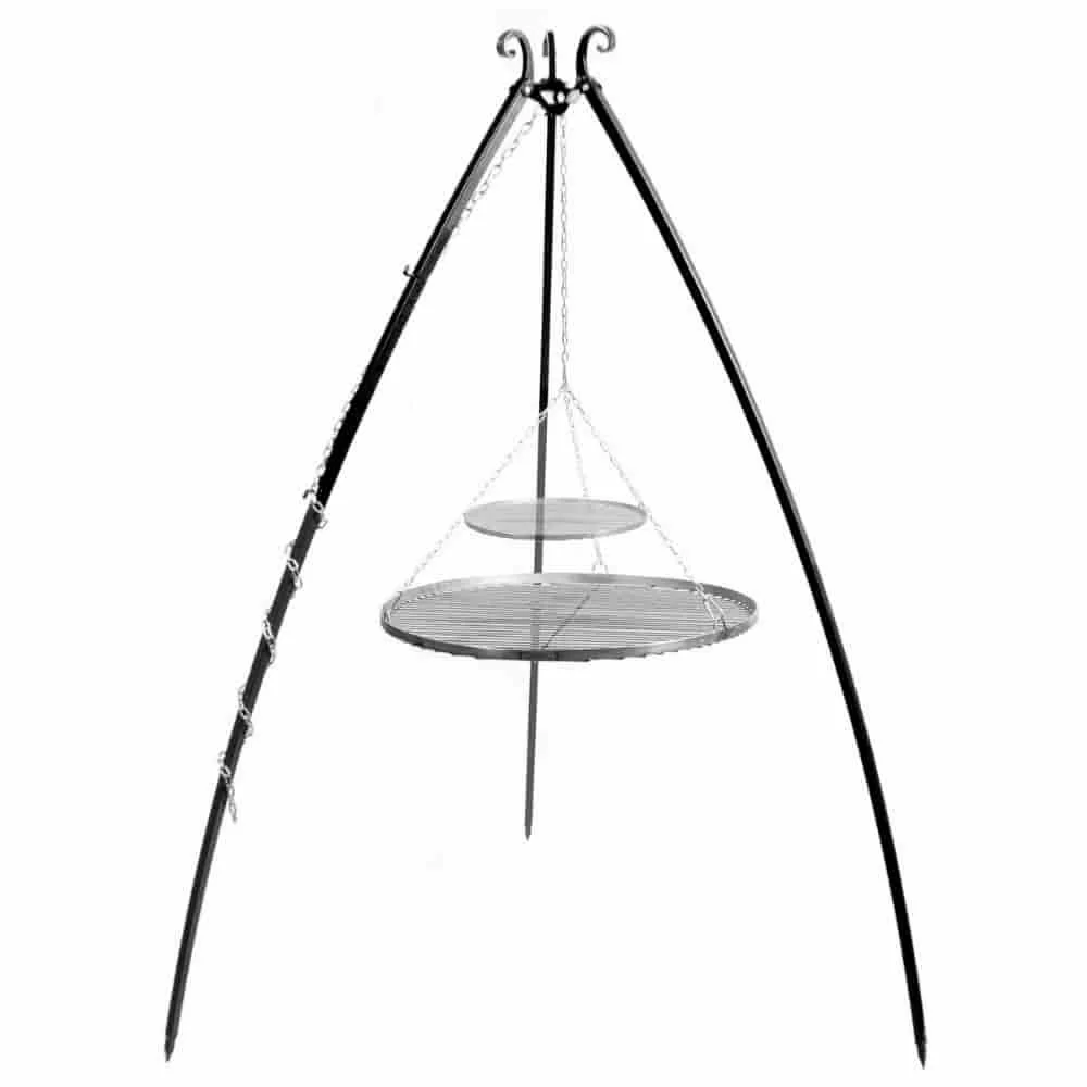"Barbecue Suspendu Tripode avec Double Grille en Acier Inoxydable image"