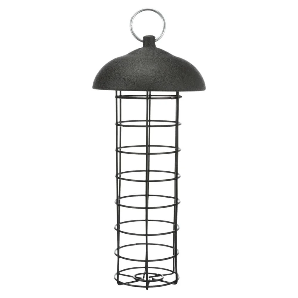 "Mangeoire à Boules de Graisse avec Toit, Distributeur de Nourriture Oiseaux Suspendu, Noir image"
