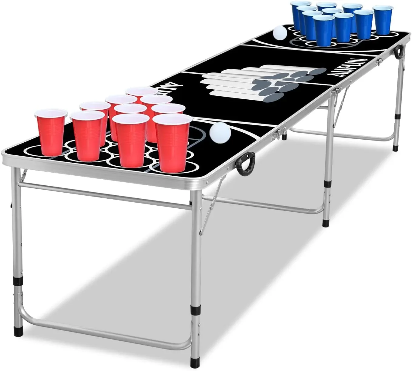 "Table biere pong pour fêtes avec 100 gobelets, 5 boules, 242x62 cm noir image"