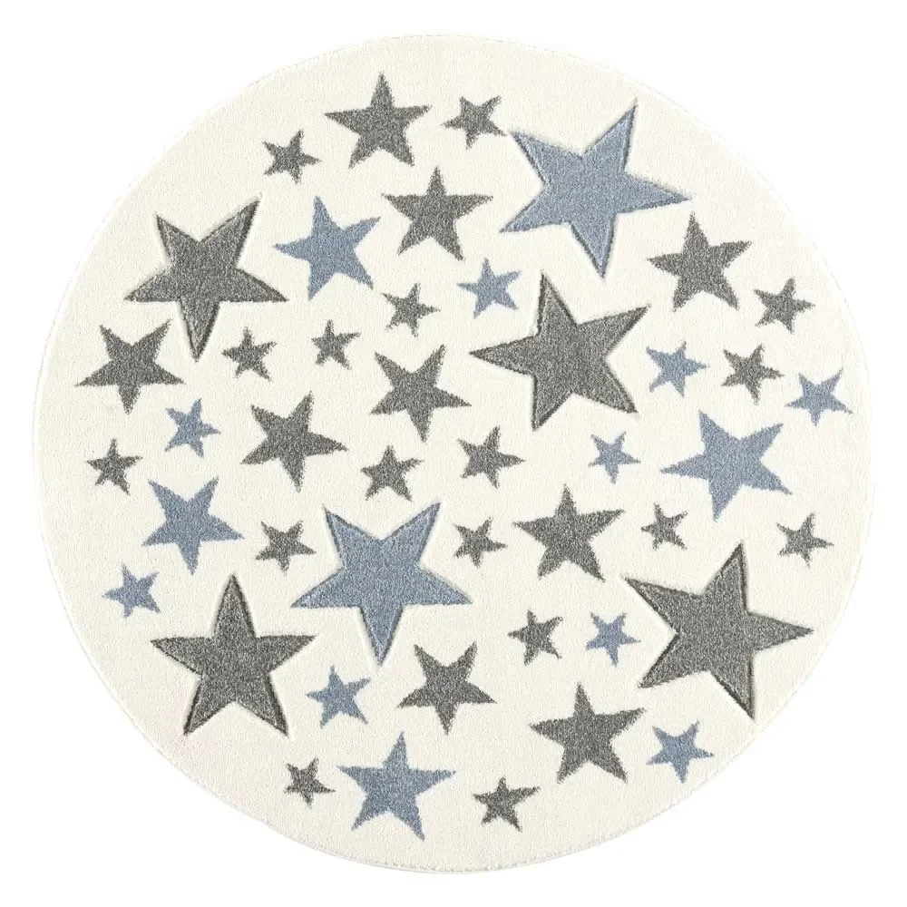 "Livone Tapis Stella étoiles bleu gris rond, Taille de tapis: Ø 133 cm image"