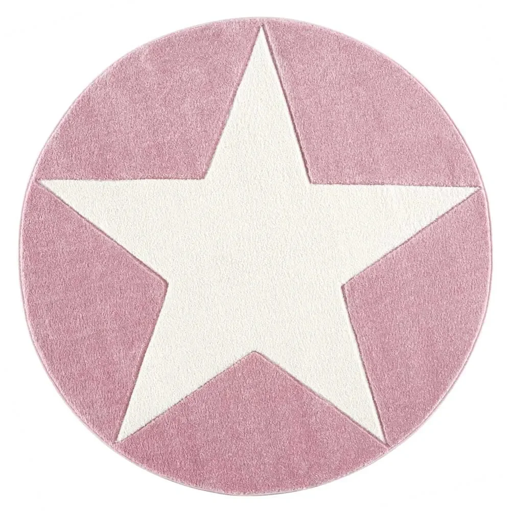 "Livone Tapis étoile blanc sur rose rond, Taille de tapis: Ø 160 cm image"
