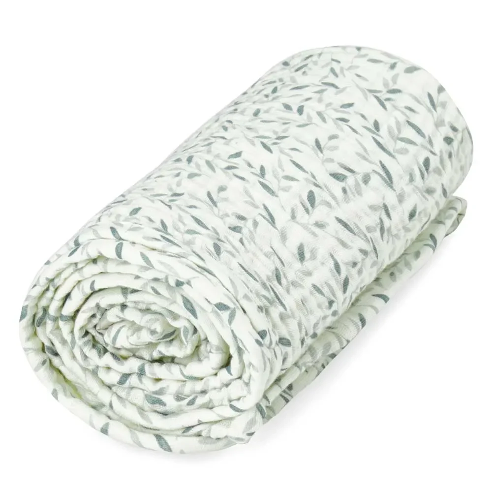"Cam Cam Muslin Couverture bebe "Green Leaves" feuilles vertes image"