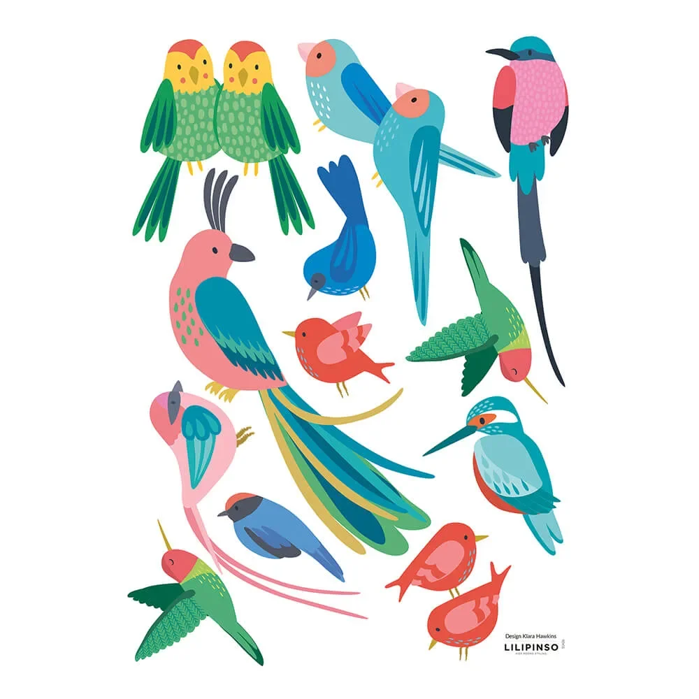 "Lilipinso stickers muraux A3 oiseaux tropicaux multicolores image"
