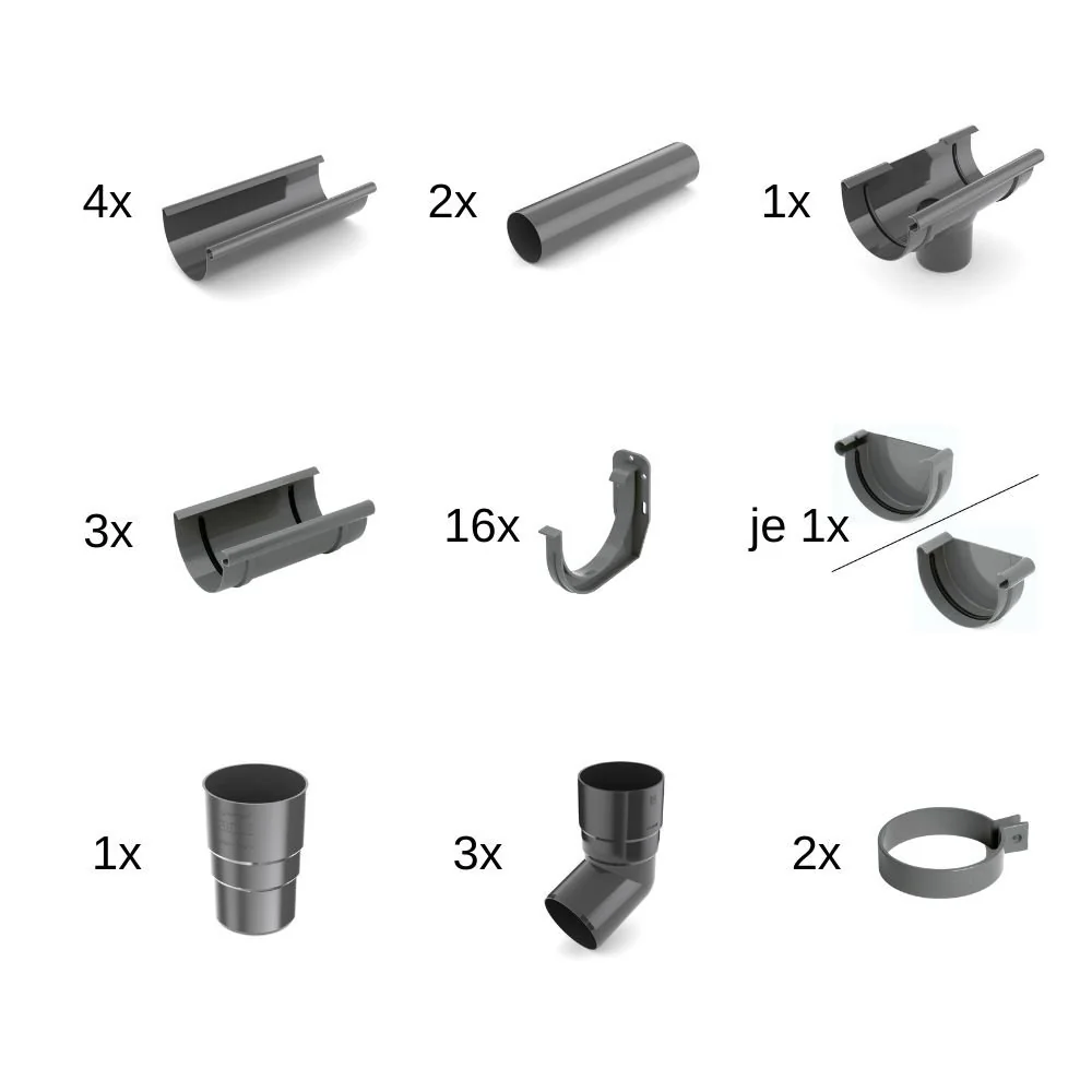 "Kit Gouttière Graphite 8m, Système Complet d'Évacuation des Eaux Pluviales image"