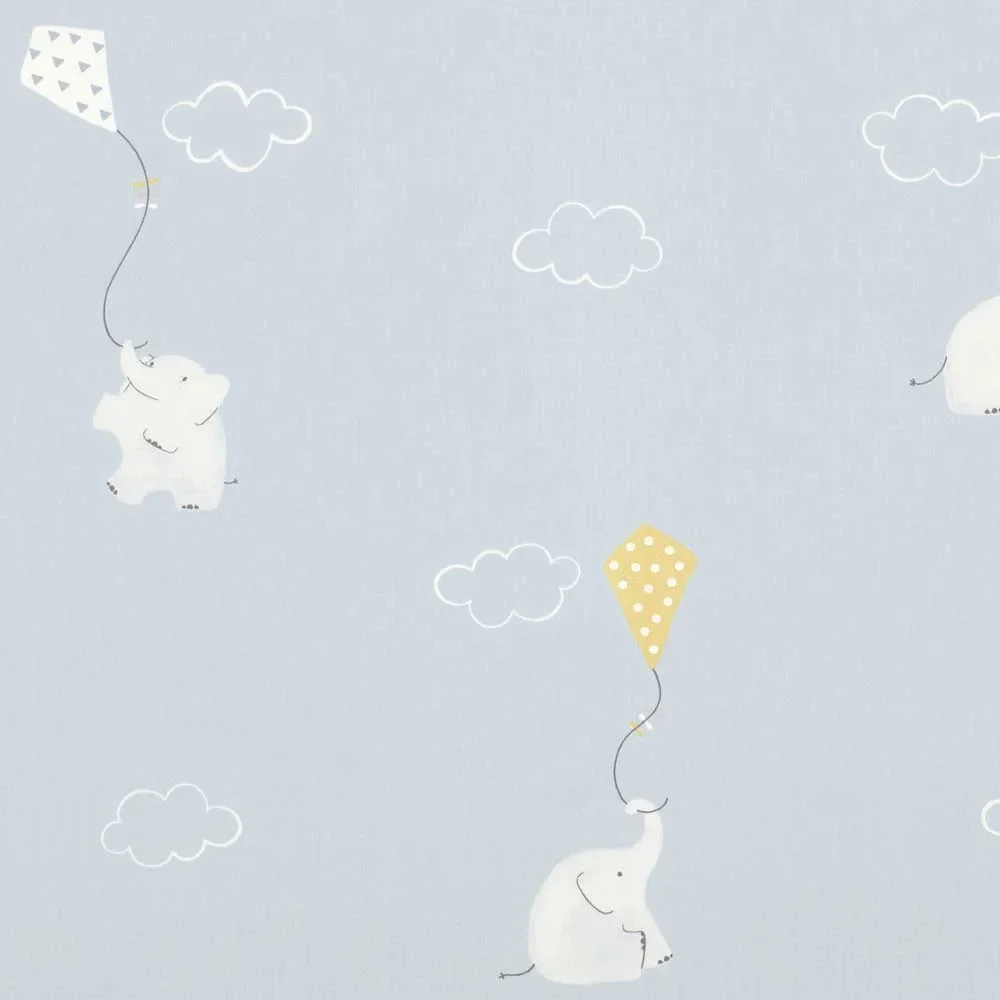 "Casadeco My Little World tissu éléphants bleu clair lime blanc image"