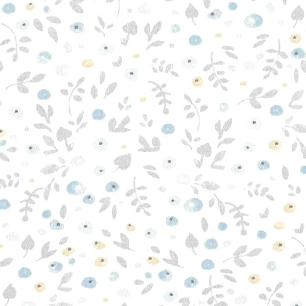 "Casadeco My Little World Tissu Fleurs éparpillées marron clair gris bleu image"