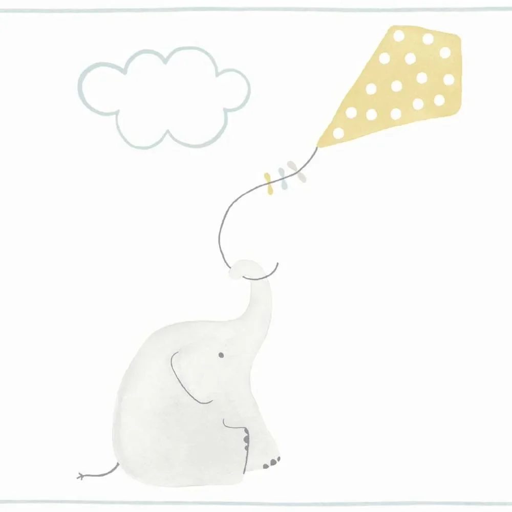 "Casadeco My Little World bordure éléphants bleu gris lime image"