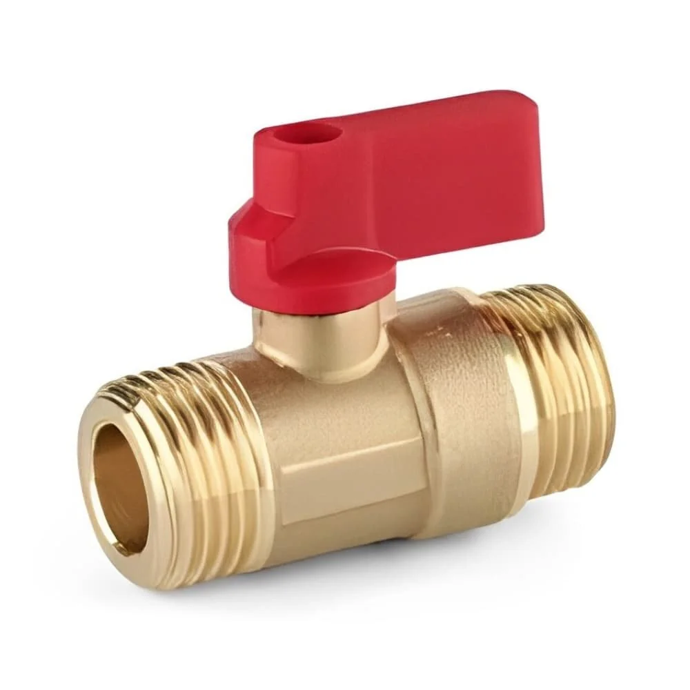 "Mini Robinet à Boisseau Sphérique Laiton 1/2" Mâle-Mâle avec Poignée Rouge image"